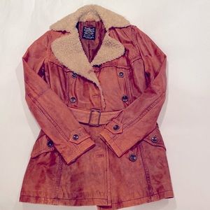 Zara TRF leather brown trench coat Small